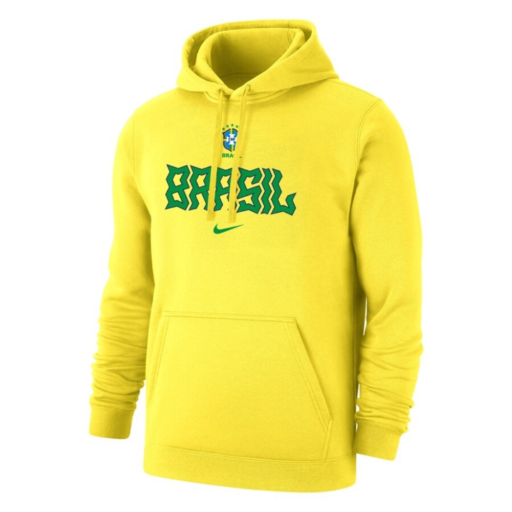 💛NIKE-  CBF Brazil National Soccer Team Yellow Lockup Club Pullover Hoodie, XL